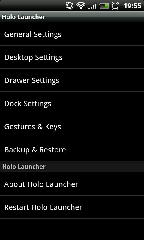 Holo Launcher - configuraciones